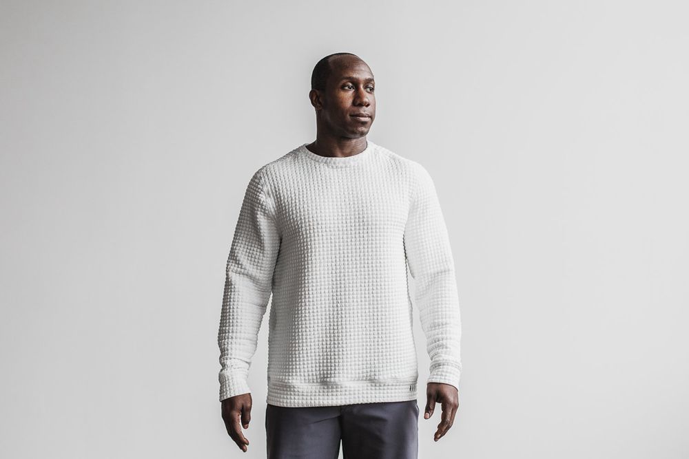 NOBULL Men's Quilted Crew Pullovers - White - Ireland (6218WCEVZ)